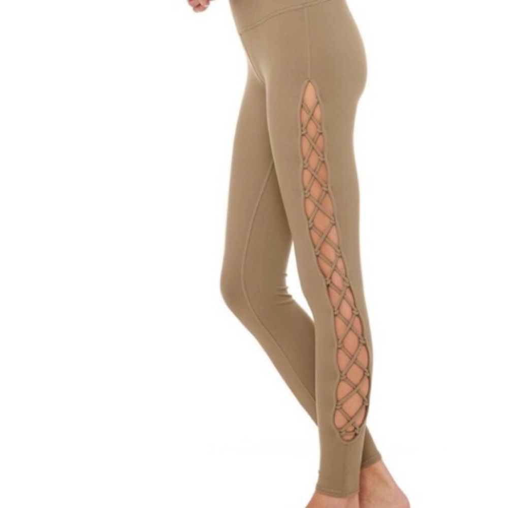 ALO Yoga Interlace Leggings Braided High Rise Gym Workout Beige Tan Brown Sz XS